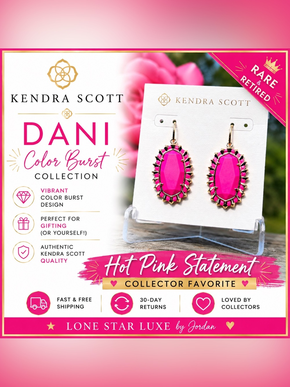 Kendra Scott Dani Color Burst Retired Neon Pink Earrings|Collector Favorite